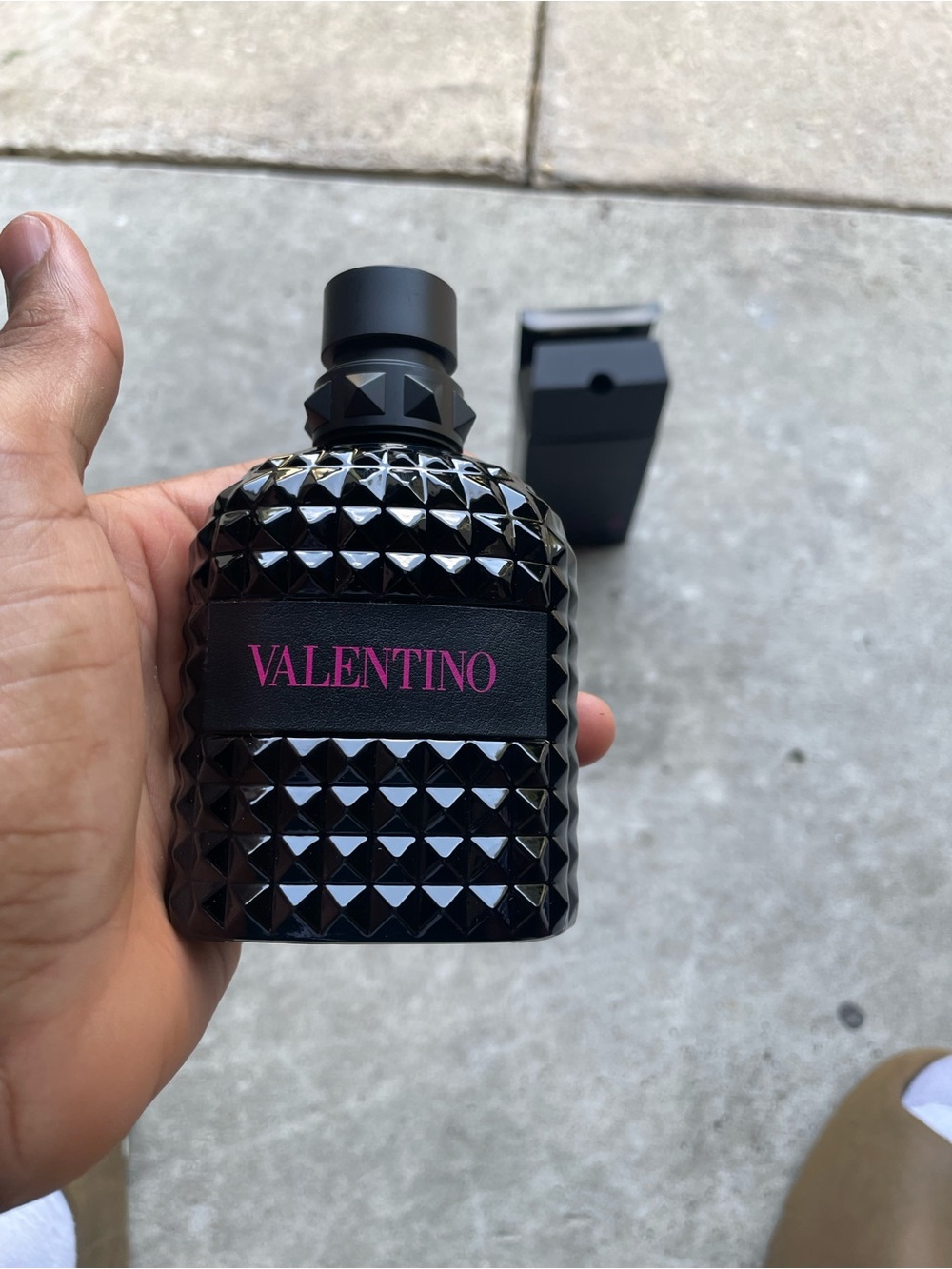 Valentino Black Studded Bottle with Pink Logo Panel